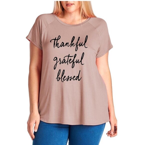 Colorbear Tops - Thankful Grateful Blessed Flowy Stretch A Line Loose T-Shirt Plus Size XL 1X